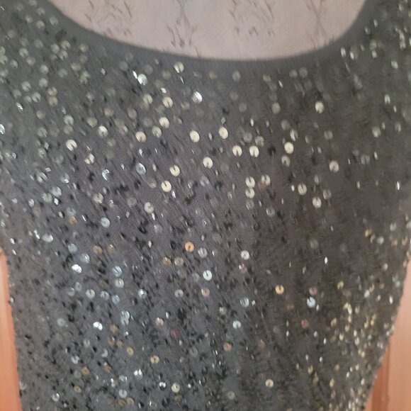 Talbots Collection Petite Black Sequin Short Sleeve Top Cashmere Silk Size M - Picture 5 of 6